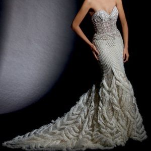 Eve of Milady Amalia Carrara Silk Sequin Swarovski Crystal Trumpet Mermaid Gown